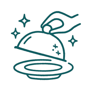 icono de cloche dibujado a mano en color verde, representando el servicio de catering de Porvenir Mokana en Cádiz